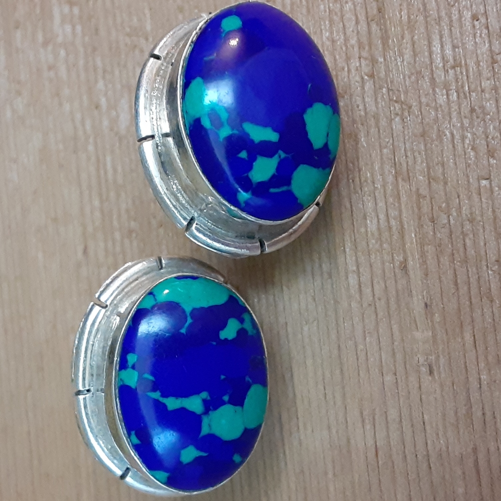 Sterling Vtg Azurite Earrings
